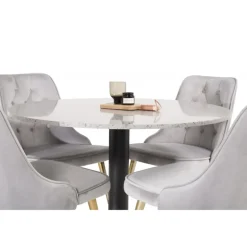 Razzia Rundt Spisebordssæt - Sort, Messing og Lysegrå