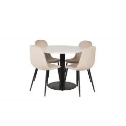 Razzia Rundt Spisebordssæt - Beige, Sort og Hvid