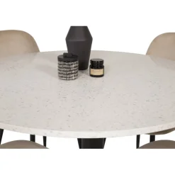 Razzia Rundt Spisebordssæt - Beige, Sort og Hvid