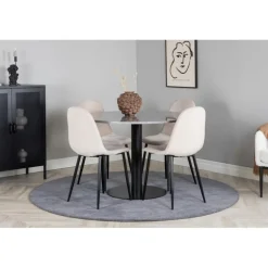 Razzia Rundt Spisebordssæt - Beige, Sort og Hvid