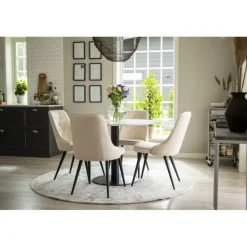 Razzia Rundt Spisebordssæt - Beige, Sort og Hvid