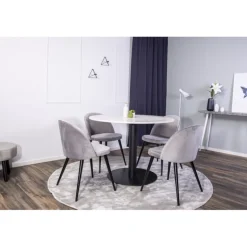 Razzia Rundt Spisestuesæt - Sort, Lysegrå og Hvid