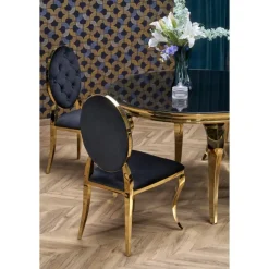 REGINALD_2 bord, - top - Sort glas, ben - guld