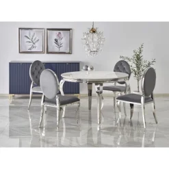 REGINALD bord, - top - Hvid marmor, ben - sølv