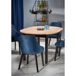 RINGO Rundt spisebord med udtræk 102cm udvides til 142cm - kunstig eg / Sort