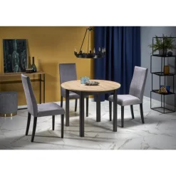 RINGO Rundt spisebord med udtræk 102cm udvides til 142cm - kunstig eg / Sort