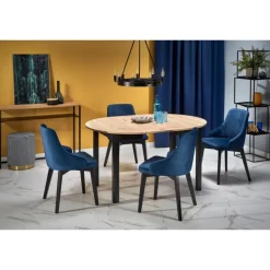 RINGO Rundt spisebord med udtræk 102cm udvides til 142cm - kunstig eg / Sort