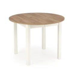 RINGO Rundt spisebord med udtræk 102cm udvides til 142cm - Håndværk eg og Hvid