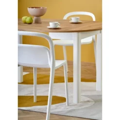 RINGO Rundt spisebord med udtræk 102cm udvides til 142cm - Håndværk eg og Hvid