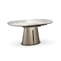 ROBINSON Spisebord med udtræk, Beige marmor / Cappuccino / Sort