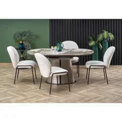 ROBINSON Spisebord med udtræk, Beige marmor / Cappuccino / Sort