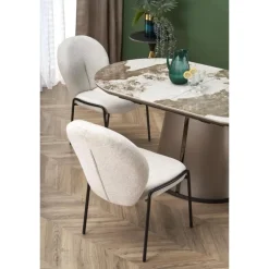 ROBINSON Spisebord med udtræk, Beige marmor / Cappuccino / Sort