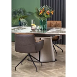 ROBINSON Spisebord med udtræk, Beige marmor / Cappuccino / Sort