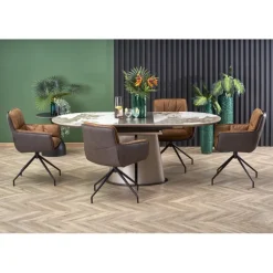 ROBINSON Spisebord med udtræk, Beige marmor / Cappuccino / Sort