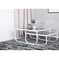 Rocker Sofaborde Sæt af 2 - Hvid / Grå Røget Glas - Grå og Hvid