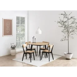 Roxby Spisebord acryl lak egefiner, Stel mat sort Ø105cm