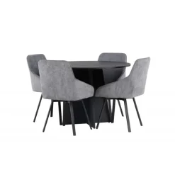 Rundt Spisebordssæt Bootcut med stole Rosie - Sort og Grå