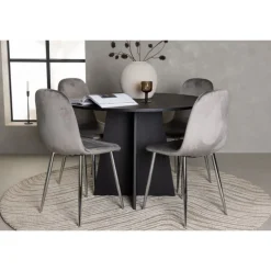 Rundt Spisebordssæt Bootcut med stole Eva - Sort og Lysegrå