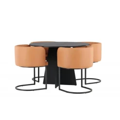 Rundt Spisebordssæt Bootcut med stole Simrishamn - Sort og Brun