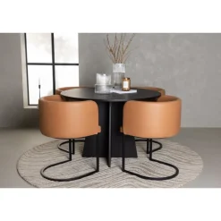 Rundt Spisebordssæt Bootcut med stole Simrishamn - Sort og Brun