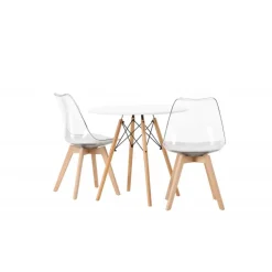 Rundt Spisebordssæt Danburi med Edvin stole - Transparent og Hvid