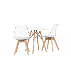 Rundt Spisebordssæt Danburi med Edvin stole - Transparent og Hvid