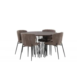 Rundt Spisebordssæt i Sten - Beige og Mocca