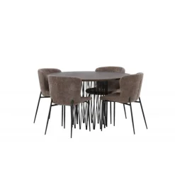 Rundt Spisebordssæt i Sten - Beige og Mocca