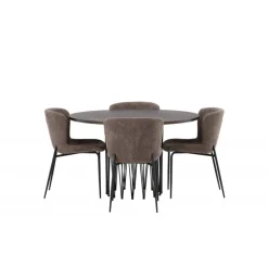 Rundt Spisebordssæt i Sten - Beige og Mocca