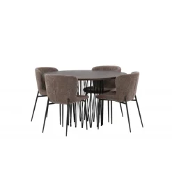 Rundt Spisebordssæt i Sten - Beige og Mocca