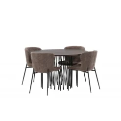 Rundt Spisebordssæt i Sten - Beige og Mocca