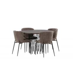 Rundt Spisebordssæt i Sten - Beige og Mocca