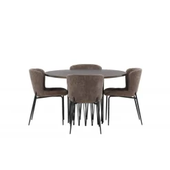 Rundt Spisebordssæt i Sten - Beige og Mocca