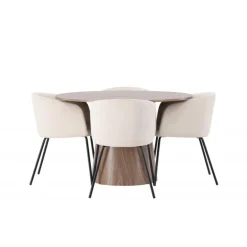 Rundt Spisebordssæt Lanzo med 4 x Spisebordstole Berit