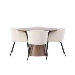 Rundt Spisebordssæt Lanzo med 4 x Spisebordstole Berit