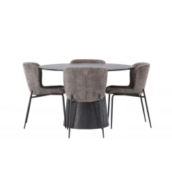 Rundt Spisebordssæt Lanzo med stole Modesto - Sort og Mørkegrå