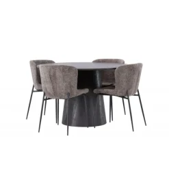 Rundt Spisebordssæt Lanzo med stole Modesto - Sort og Mørkegrå