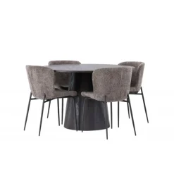 Rundt Spisebordssæt Lanzo med stole Modesto - Sort og Mørkegrå