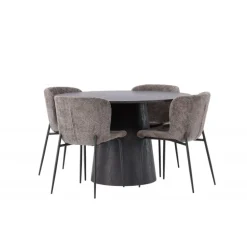 Rundt Spisebordssæt Lanzo med stole Modesto - Sort og Mørkegrå
