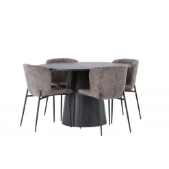 Rundt Spisebordssæt Lanzo med stole Modesto - Sort og Mørkegrå