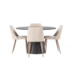 Rundt Spisebordssæt Lanzo med stole Night - Sort og Brun