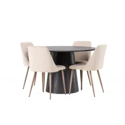 Rundt Spisebordssæt Lanzo med stole Night - Sort og Brun