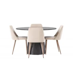 Rundt Spisebordssæt Lanzo med stole Night - Sort og Brun