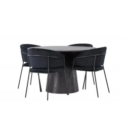 Rundt Spisebordssæt Lanzo med stole Selma - Sort