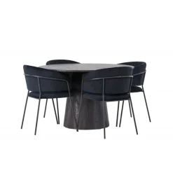 Rundt Spisebordssæt Lanzo med stole Selma - Sort