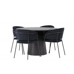Rundt Spisebordssæt Lanzo med stole Selma - Sort