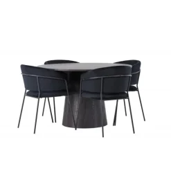Rundt Spisebordssæt Lanzo med stole Selma - Sort