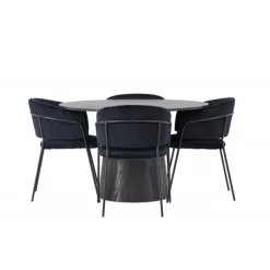 Rundt Spisebordssæt Lanzo med stole Selma - Sort