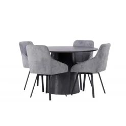 Rundt Spisebordssæt Lanzo med stole Rosie - Sort og Grå