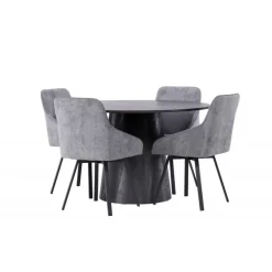 Rundt Spisebordssæt Lanzo med stole Rosie - Sort og Grå